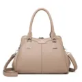 Stylish women's PU leather handbag, elegant top-handle shoulder crossbody bag in khaki. - Khaki