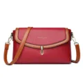 Stylish women soft leather crossbody bag with chic lock closure and contrast shoulder strap. - Red - Standard Version