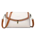 Elegant white soft leather crossbody bag with brown flap and stylish gold lock closure. - White - Standard Version