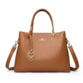 Brown leather handbag for women large capacity shoulder bag stylish top handle bag - Yellow Brown