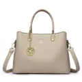 Elegant women's leather shoulder handbag with stylish flower charm, large capacity tote bag. - Off White
