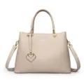 Elegant women shoulder crossbody handbag, PU leather large capacity tote bag beige. - Off White