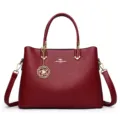 Womens red shoulder bag tote handbag stylish large capacity top handle crossbody purse - Burgundy
