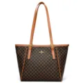 Women Large Capacity Tote Bag Brown PU Leather Shoulder Handbag Commuting Daily Retro - Brown Floral