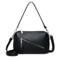 Women's black soft leather crossbody bag, stylish litchi pattern shoulder bag for daily commuting. - Black