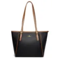 Classic black and brown leather tote bag, elegant women's commuting shoulder handbag. - Black