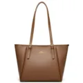 Elegant brown leather tote bag for women, large capacity shoulder bag with double straps. - Khaki