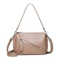 Women's soft leather crossbody bag, stylish litchi pattern casual shoulder purse for daily commute. - Sand