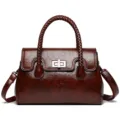 Sac à main rétro en cuir texturé marron foncé avec poignée tressée et fermoir métal. - Brun 1