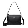 Stylish black textured shoulder crossbody bag for women, versatile everyday casual purse. - Black