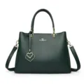 Stylish dark green leather handbag for women, large capacity minimalist tote with chic charm. - Green