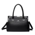 Elegant black frame shoulder bag for women, large capacity stylish tote bag with metal clasp. - Classic Black
