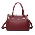 Wine Red Kiss Lock Handbag Women Vintage PU Leather Shoulder Bag Casual Crossbody Bag - Burgundy