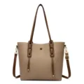Large capacity tote bag for women, stylish brown shoulder and crossbody bag for daily use. - Khaki