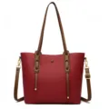 Elegant red women tote bag with brown handles, stylish shoulder crossbody bag for daily use. - Red