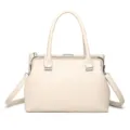 Elegant off-white doctor handbag with metal frame closure, stylish vertical pleat design for women. - Off White