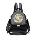 Women leather texture embossed backpack versatile large capacity travel commuting school bag - Elephant / Black