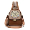 Brown leather embossed women backpack casual travel school bag with deer pattern design - Deer / Yellow