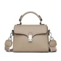 Taupe leather crossbody handbag for women, versatile top-handle small square bag with clasp. - Khaki