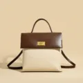 Stylish women backpack contrast color elegant leather shoulder bag casual versatile handbag - Cream-Brown