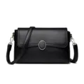 Black leather shoulder bag, stylish crossbody bag for women, simple commuting daily casual purse. - Black
