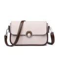 Women Pink Crossbody Bag Stylish Contrast Brown Leather Shoulder Handbag Casual Daily Bag - Off White