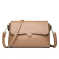 Stylish brown leather shoulder bag for women, casual crossbody bag with elegant oval buckle. - Khaki