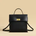 Minimalist black leather women backpack stylish casual handbag versatile daily shoulder bag - Black