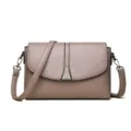 Elegant taupe leather women shoulder bag, stylish casual crossbody handbag for daily wear. - Grey Brown