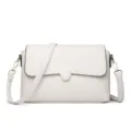 White women shoulder crossbody bag, casual commuter handbag, minimalist flap design. - Off White
