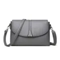 Elegant gray women's shoulder bag, stylish crossbody purse with metallic buckle design. - Gray