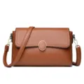Brown leather shoulder crossbody bag, stylish small square bag for women commute. - Yellow
