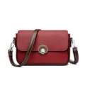 Wine red leather crossbody shoulder bag for women, stylish everyday casual flap bag with lock. - Red
