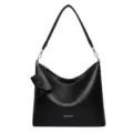 Minimalist black shoulder bag with small pouch, versatile large capacity commute hobo bag. - Black