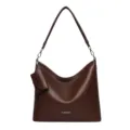 Brown leather shoulder bag with small coin purse pendant, large capacity casual tote bag. - Mocha Brown