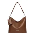 Brown PU leather shoulder bag hobo tote with detachable mini pouch for women commute daily use. - Nut Brown
