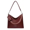 Burgundy hobo shoulder bag for women, stylish commuting tote with coin purse pendant. - Burgundy