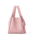 Pink leather bucket bag for women, stylish minimalist tote with clover charm and sturdy handles. - With Pendant / Peony Pink