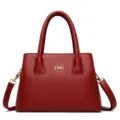 Red leather tote bag women business commuter handbag casual shoulder bag top handle purse - Red