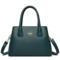 Dark green leather tote bag for women, large capacity stylish office handbag with shoulder strap. - Blue