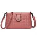 Stylish women's crossbody shoulder bag PU leather quilted handbag with clover clasp - Earth Red
