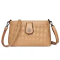 Elegant brown leather quilted crossbody bag featuring a stylish metal clover clasp for daily wear. - Khaki