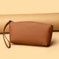 Minimalist genuine leather clutch bag for women, portable wrist strap wallet and coin pouch. - Yellow