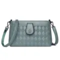 Women PU Leather Crossbody Bag Grey Blue Diamond Quilted Shoulder Bag Casual Handbag - Grey Blue