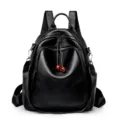Women black soft leather backpack versatile anti-theft casual daypack large capacity bag - Black 3