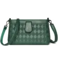 Dark Green PU Leather Diamond Quilted Crossbody Bag With Metal Clover Lock Variant - Green