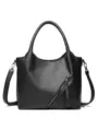 Black soft leather tote bag for women, stylish shoulder underarm bag for daily commute. - Dark Gray
