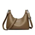 Brown leather shoulder bag for women, stylish minimalist design, versatile daily crossbody bag. - Elephant Gray