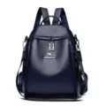 Women leather texture backpack large capacity casual travel school bag multi-functional daypack - Blue