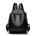 Black faux leather backpack for women, large capacity shell daypack for casual daily commute. - Black